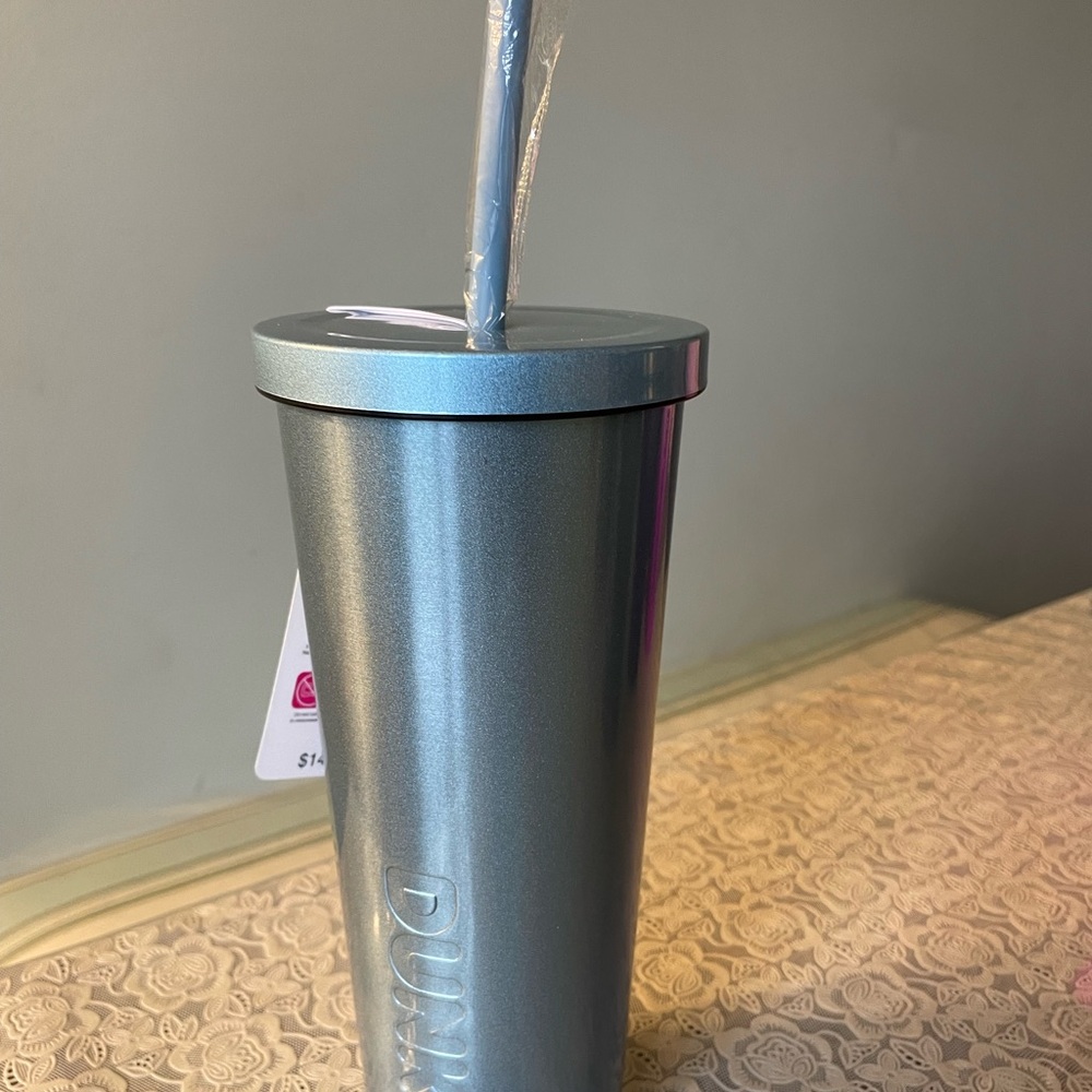 Sleek Silver Tumbler with Straw